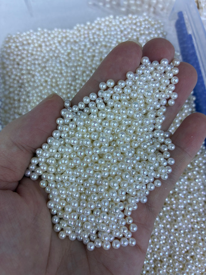 3–4mm White Round Loose Pearls, 5A