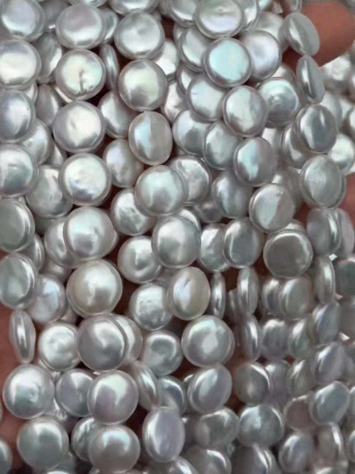 9–11 mm Silver-Blue Button  Baroque Pearl Strand · 5A