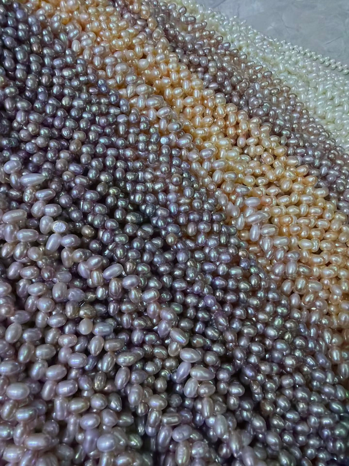 5-6mm Ribbed Rice Pearl Strand - 4A - White, Purple, and Peach color options