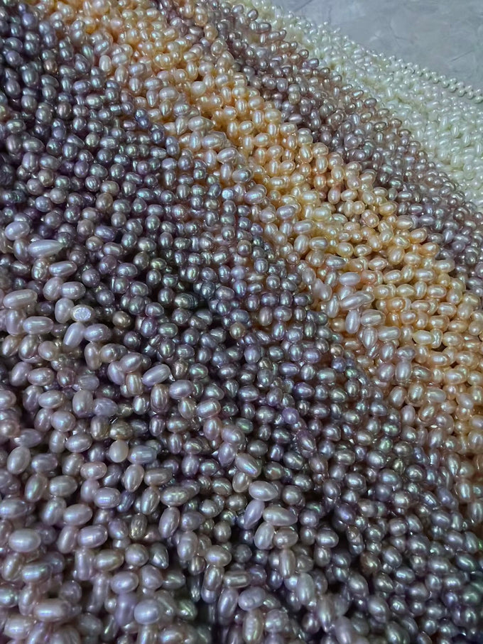 5-6mm Ribbed Rice Pearl Strand - 4A - White, Purple, and Peach color options